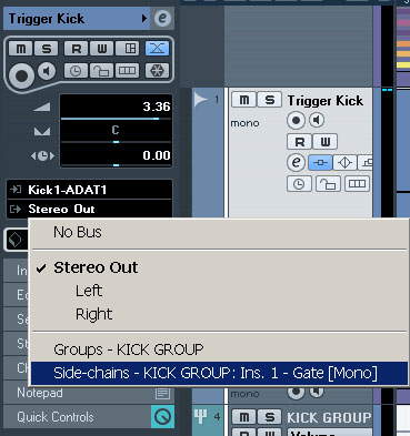 Trigger kick routing to side chain gate of the KICK GROUP