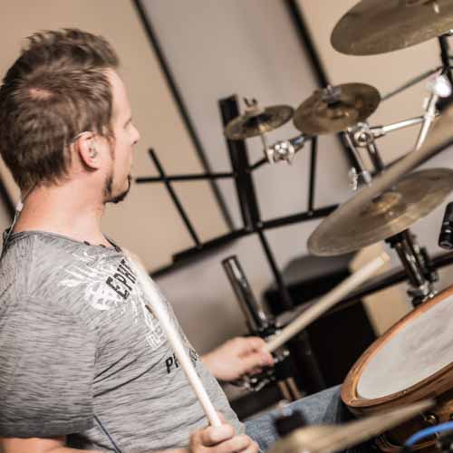 Studio session drummer playing Maracatu, a Brazilian groove on drumset